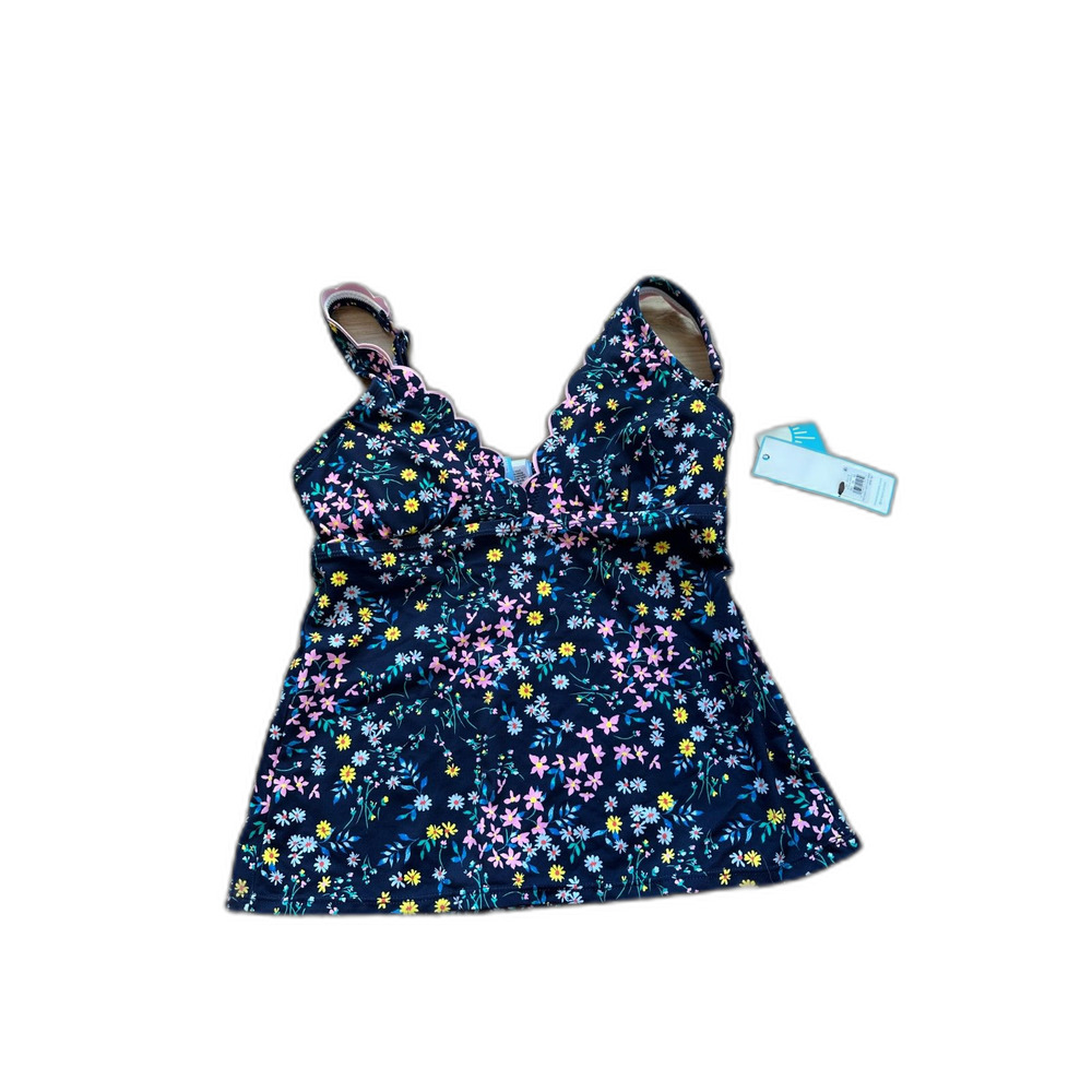 NWT Draper James Ditsy Garden V-Neck Scallop Tankini Navy Floral Size XS